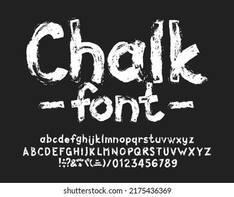 Chalk Alphabet Font. Handwritten Letters, Numbers And Symbols. Uppercase And Lowercase. Stock Vector Typescript For Your Design.