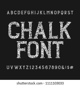 Chalk alphabet font. Type letters and numbers. Stock vector typeface for any typography design.