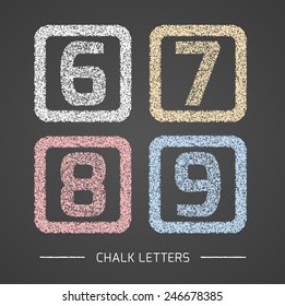 Chalk Alphabet in square frames collection. Numbers 6, 7, 8, 9