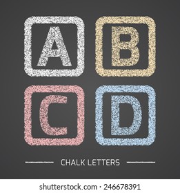 Chalk Alphabet in square frames collection. Letters A, B, C, D