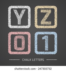 Chalk Alphabet in square frames collection. Letters Y, Z, 0, 1