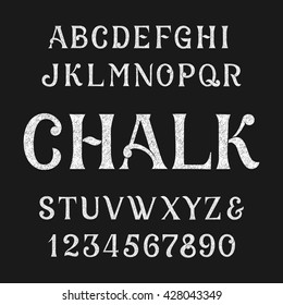 Chalk alphabet vector font. Hand drawn letters and numbers. Typeface for menu, labels, headlines, posters etc.