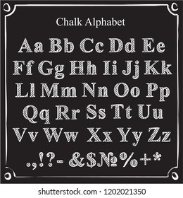 Chalk alphabet. Alphabet in white chalk on a black board.