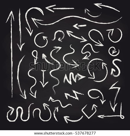 Chalk arrows set on blackboard background vector illustration