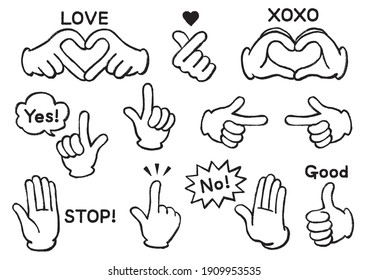 Chalk art style hand icons set