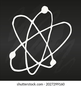 Chalk Atom icon isolated on black background. Symbol of science, education, nuclear physics, scientific research