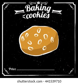 Chalk bakery and pastry on blackboard, vector illustration