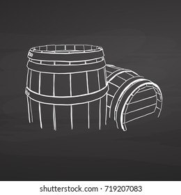 Chalk barrel drawing on chalkboard. Hand drawn healthy food sketch. Black and White Vector Drawing on Blackboard. 