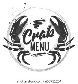 Chalk Black Logo Crab Menu with letting. Seafood Logo restaurant, bar, cafe