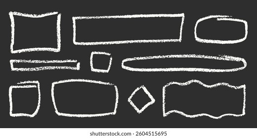 Chalk Blackboard Square Shapes Vector Set. Crayon Scribble Rectangle Highlight Collection. Colorful Hand Drawn Brush Texture Dialogue Text Frames. Pencil Emphasis Elements Charcoal Doodle Balloons