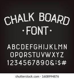 Chalk Board Alphabet Font. Hand Drawn Uppercase Retro Letters, Numbers And Symbols. Stock Vector Typescript.