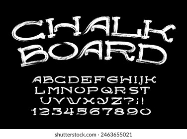 Chalk Board alphabet font. Hand drawn letters and numbers. Stock vector typeface for your design.