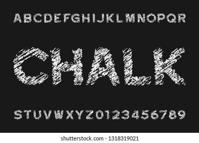 Chalk Board Alphabet Font. Handwritten Messy Uppercase Letters And Numbers. Stock Vector Typescript.