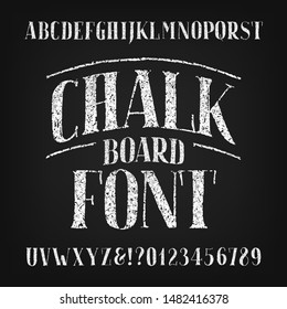 Chalk Board alphabet font. Handwritten uppercase retro letters and numbers. Stock vector typescript.