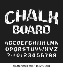 Chalk Board Alphabet Font. Handwritten Grunge Messy Letters And Numbers. Stock Vector Typescript.