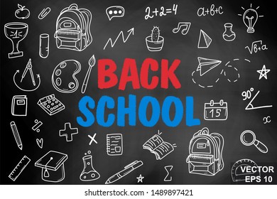 Chalk board. Back to school. Training. Hand drawing. For your design.