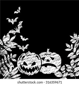 chalk board with a Halloween theme with pumpkins. Vector background.