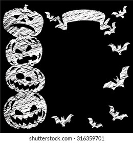 chalk board with a Halloween theme with pumpkins. Vector background.