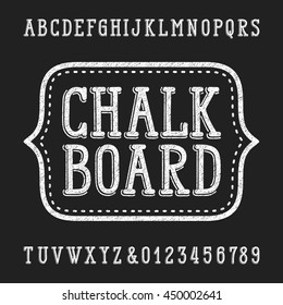 Chalk board hand drawn font. Vector alphabet - type letters and numbers.
