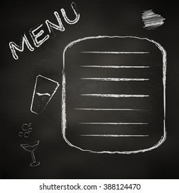The chalk board menu for a bar or cafe .The drawing on a blackboard