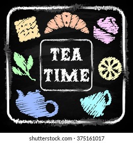 Chalk board - Menu for cafe, restaurant - Tea time