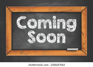 Chalk board with the message coming soon, 3d rendering