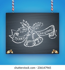  Chalk board  painted illustration of ribbon, bells and ''merry Christmas ". Design workpiece.
