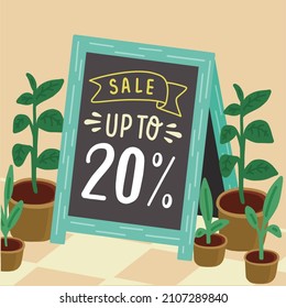 Chalk Board Sale Sign Store Front. Vector Black Board Sign. Sale Sign With Background. Pastel Blackboard Sign