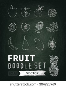 Chalk board, chalk texture. Doodle set menu fruit. The image can be used for your business, shop, cafe, restaurant