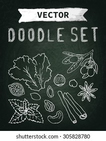 Chalk board, chalk texture. Doodle set menu . The image can be used for your business, shop, cafe, restaurant