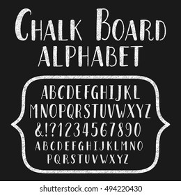 Chalk Board Typeface. Hand Drawn Alphabet. Vector Font With Small Caps For Labels, Headlines, Posters Etc.