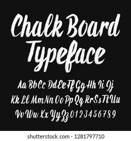 Chalk Board Typeface. Handwritten Uppercase And Lowercase Letters And Numbers. Stock Vector Alphabet Font.