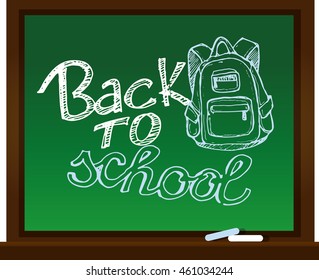Chalk board vector illustration. Back to school big doodles set. Hand drawn with ink. Vector illustration.Freehand drawing school items. Back to School. 