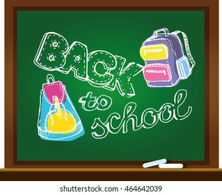 Chalk board vector illustration. Back to school big doodles set. Hand drawn with ink. Vector illustration.Freehand drawing school items. Back to School. 