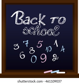 Chalk board vector illustration. Doodles hand drawn.  Back to School. Numbers drawing on chalk board.