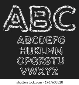Chalk  bold hand font: upper case letters on a blackboard background, vector illustration