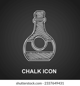 Chalk Bottle of cognac or brandy icon isolated on black background.  Vector