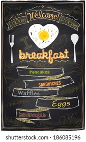 Chalk Breakfast Menu. I Love Breakfast. Eps10