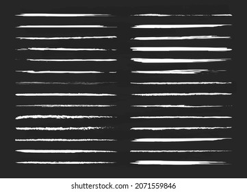 Chalk brush. Crayon line on chalkboard. Thin brush of chalk, graffiti and paint. Pastel texture for school, college and education. Grunge stroke on blackboard. Design of stripe. Vector.