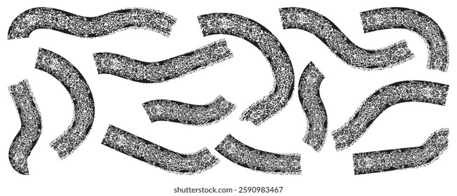  Chalk Brush drawn bold curved lines waves. Abstract geometric black background with organic bold lines. vector eps...