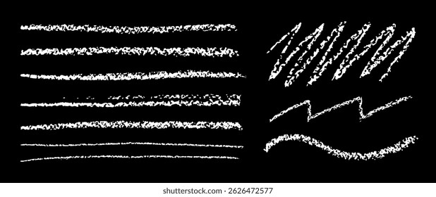 Chalk brush lines and scribbles set. Doodle hand drawn vector textured chalk underline grunge borders