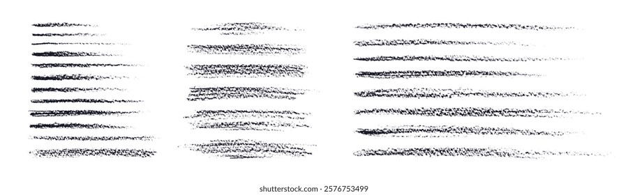 Chalk brush, pencil strokes. Vector art texture collection. Makeup underlines, kids crayon strips. Grungy smear isolated. Hand drawing element for beauty design, cosmetic shop, highlight graphic decor