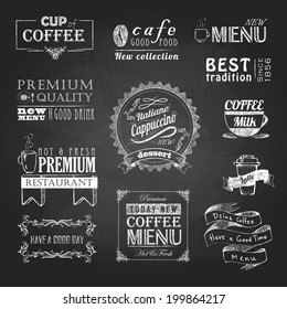  chalk calligraphic drawing. Set of Coffee sticker