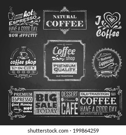  chalk calligraphic drawing. Set of Coffee sticker