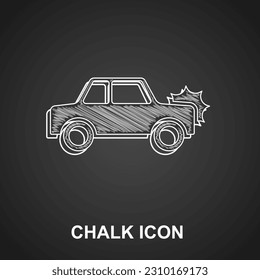 Chalk Car icon isolated on black background. Insurance concept. Security, safety, protection, protect concept.  Vector