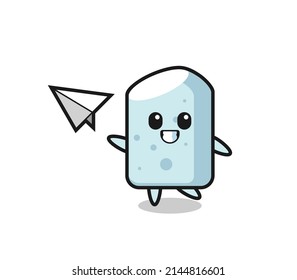 chalk cartoon character throwing paper airplane , cute design