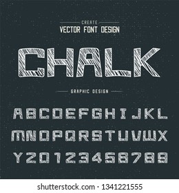 Chalk cartoon font and alphabet vector, Square letter and number design, Graphic text on grunge background
