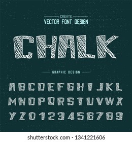 Chalk cartoon font and alphabet vector, Bold typeface and number design, Graphic text on grunge background