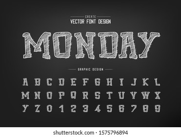 Chalk cartoon font and alphabet vector, Hand draw typeface and number design, Graphic text on blackboard background