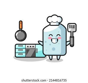 chalk character illustration as a chef is cooking , cute design